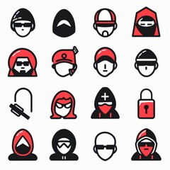 Wall Mural - Thief icon, criminal person sign, bandit in mask, burglar silhouette, killer, gangster or robber in balaclava