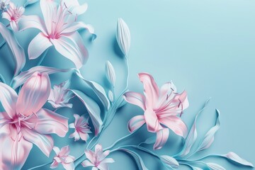 Delicate floral arrangement in pink and blue. Romantic flower background for wedding, birthday, anniversary. Concept of spring, beauty, elegance, and decoration