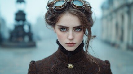 Poster - Mysterious woman in steampunk goggles