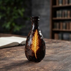 Wall Mural - Artistic glass vase with golden feather