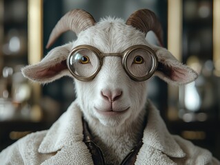 Sticker - Adorable goat wearing glasses