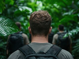 Poster - Hiker exploring lush tropical forest