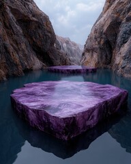 Wall Mural - Surreal floating island in serene mountain lake