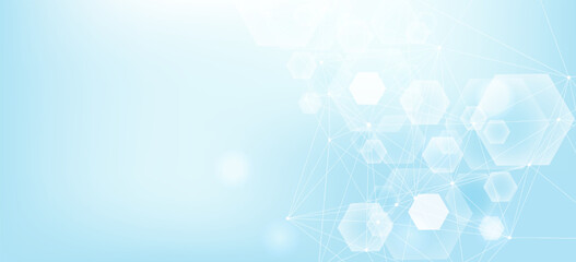 Wall Mural - modern health care abstract background with lines, dots and hexagons. medical innovation banner temp