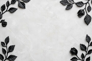 Wall Mural - Black floral frame on white background