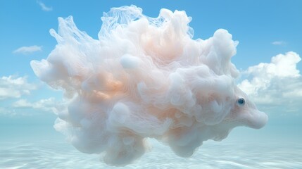 Canvas Print - Fluffy cloud-like creature floating in the sky