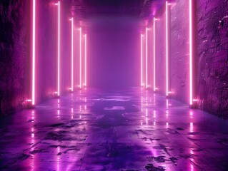 Wall Mural - Vibrant Neon Purple Backdrop with Dynamic Lighting Effects for Product Display or Sports Gear Showcase