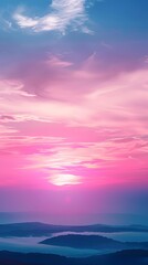 Poster - Pink and Blue Sky with Mountain Silhouette