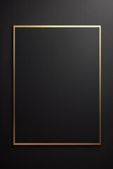 Luxury black mockup background with gold frame. Black fancy business card backdrop. Dark elegant vip template. Blank abstract gradient wall. Flat lay, top view with copy space, place for text.