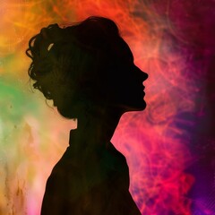 Canvas Print - professional woman in silhouette against a colorful background.