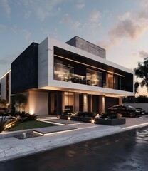 Poster - Modern Minimalist House Exterior Design with Stone and Glass