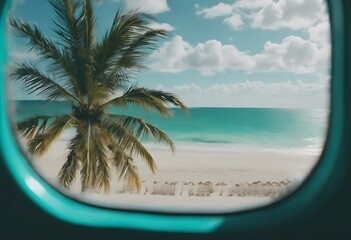 Wall Mural - Cuba Varadero palm window trees overlooking beach sea beautiful views turquoise clear Airplane it Plane Background Business Water Sky Summer Travel Nature City Landscape White Cloud Interi