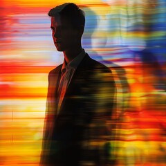Canvas Print - young businessman against a dynamic abstract color backdrop.