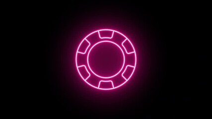 Poster - Neon casino chip animation, fast colorful flicker. Glowing neon poker chip icon, looped fast winking animation. Poker playroom, game token, gambling, casino club, lucky bet. Colorful blink