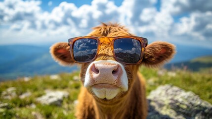 Wall Mural - Happy cow wearing sunglasses