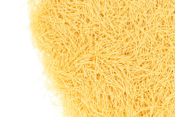 Wall Mural - Uncooked vermicelli pasta on white background. Raw dry filini vermicelles.