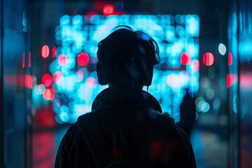 Poster - Back view of a person handling digital safety.