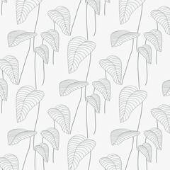 Wall Mural - linear vector pattern, repeating linear of Elephant Ear Leaf grey line of leaf or flower, floral. graphic clean design for fabric, event, wallpaper etc. pattern is on swatches panel