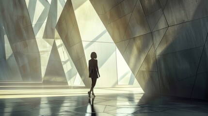 Canvas Print - businesswoman in a geometric office design.