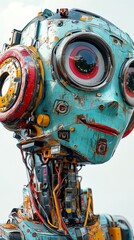 Aufkleber - Futuristic robot head with big eyes.