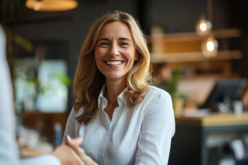 portrait of a smiling business woman shaking hands