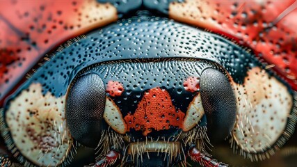 Poster - Macro shot of a ladybug - The shiny, red wings and black spots of a ladybug.