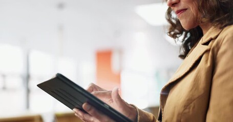 Aufkleber - Education, woman and teacher with tablet in school for digital notes, feedback and student assessment. Closeup, educator and online in academy for grading assignment, curriculum development and apps.