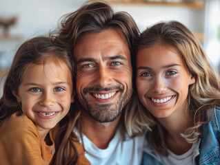 Wall Mural - close up of happy family standing together