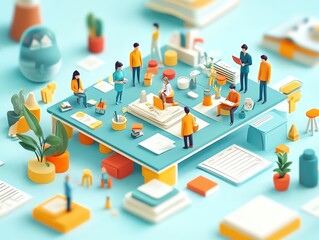 Aufkleber - Miniature People Working in an Office.
