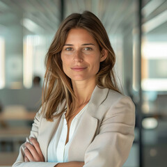 Poster - young happy business woman standing at office