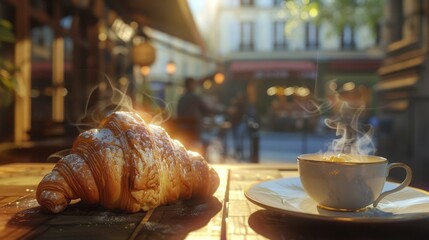 Parisian Perfection Buttery Croissant Delight in a Charming Cafe Setting