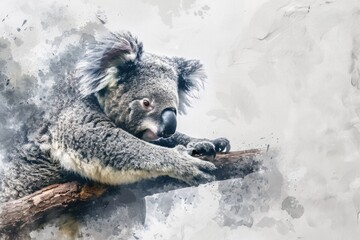 Wall Mural - A koala bear sitting peacefully on a tree branch, surrounded by lush greenery