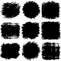 several distinct black brush strokes in various styles and intensities are arranged in two horizontal rows