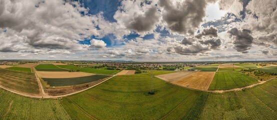 drone panorama over braunshardt community near darmstadt in south hesse in summer