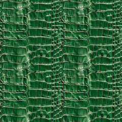 Wall Mural - Seamless pattern with green crocodile leather texture.