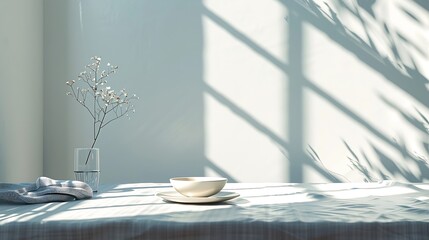 Aufkleber - Sunny day light and shadows on table for product display : Generative AI