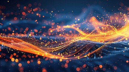 Leinwandbilder - Dynamic orange fibre lights on dark blue background. Generative AI.