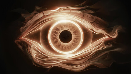 Wall Mural - 3D render of a symbolic human eye, radiant with ethereal light that seems to emanate from within