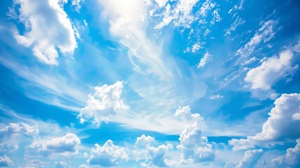 Wall Mural - beautiful view of bright blue sky with thick and thin white clouds jombangindonesia 11 june 2024 : g