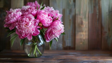 Wall Mural - Beautiful pink peonies in vase on table at home Interior design : Generative AI