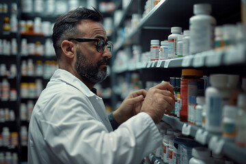 Portrait of a pharmacist in a pharmacy shop generative AI