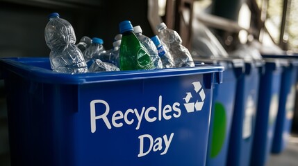 Bottles are being collected in a recycling bin for Recycles Day activities