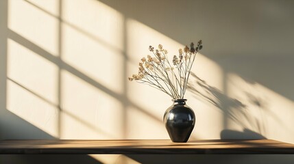 Poster - Sunny day light and shadows on table for product display : Generative AI