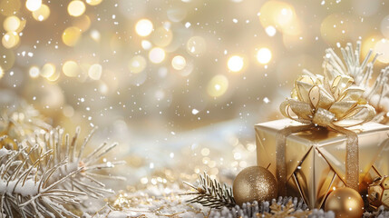 christmas holiday background decorate with gift boxes, tree and ornaments, happy new year celebratio