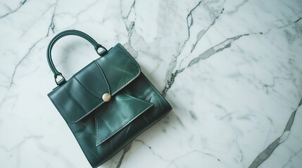 Canvas Print - Women s bag Luxury green leather handbag on white background on marble floor A elegant bag is see from front side Fashionable trendy : Generative AI