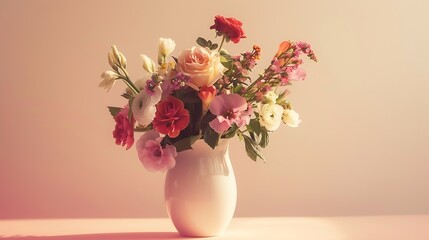 Wall Mural - A bouquet of flowers in a white vase : Generative AI