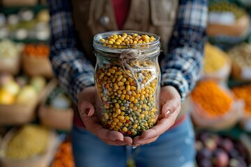 Wall Mural - Vibrant Jar of Colorful Seeds at a Market