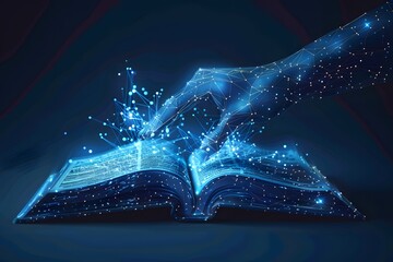 Poster - Digital Transformation: A Hand Interacting with a Glowing Book of Knowledge