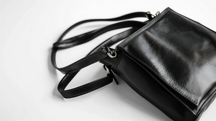 Poster - Black womens leather texure bag on a white background isolated : Generative AI