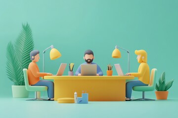 Aufkleber - 3D Illustration of a Team Working Together.